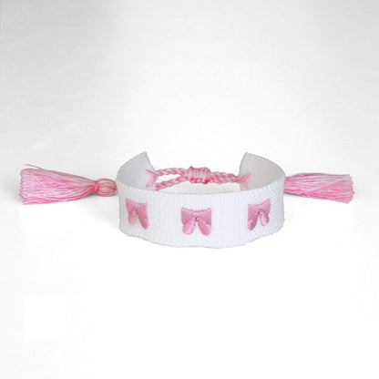 Bow Embroidered Bracelet - Pink, Jollity &amp; Co