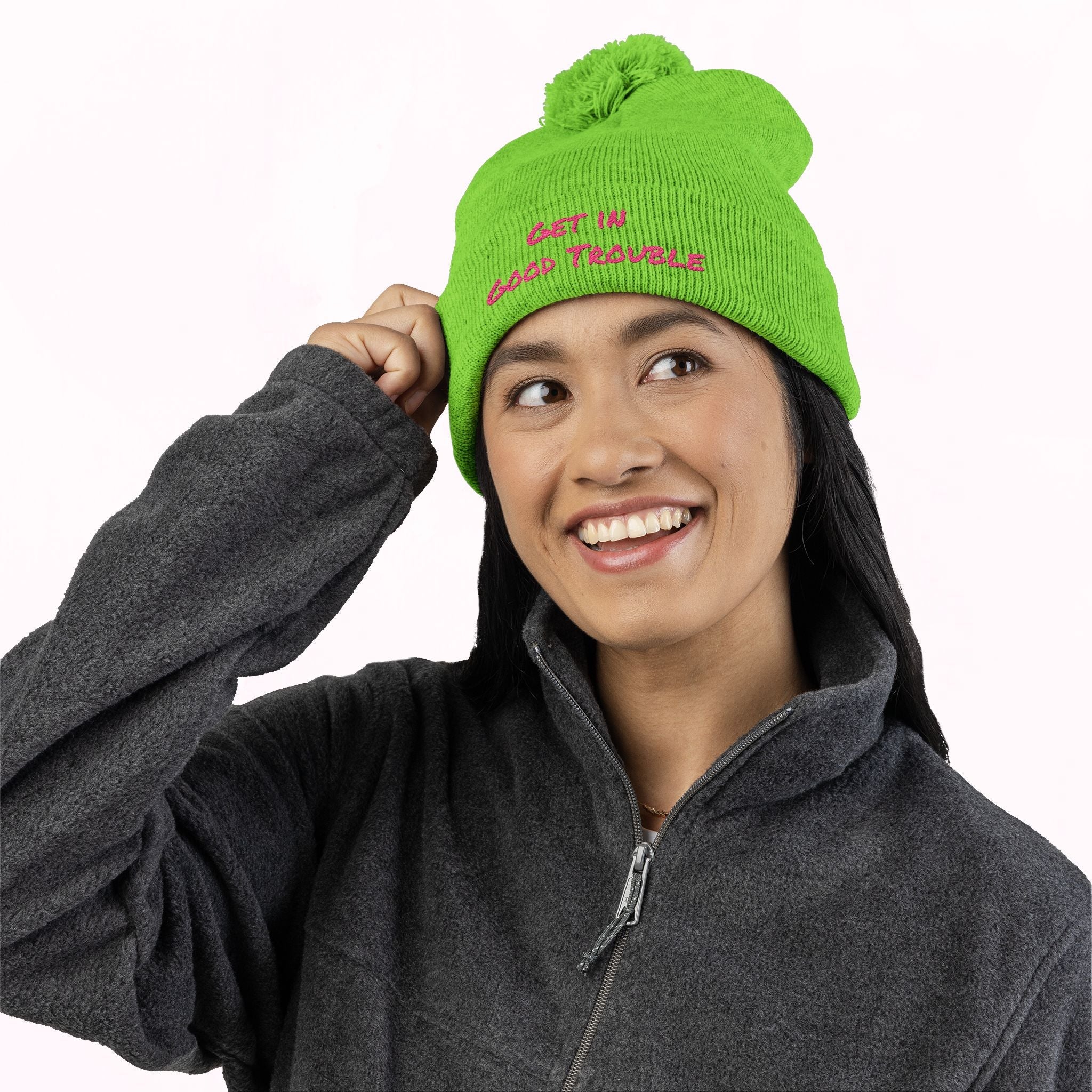 Pom-Pom Knit Cap - Embroidered &