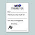 The image is a white card with a blue car and a checkered flag on it. The card has a blank space for a message of thanks, and it appears to be a simple, straightforward thank you note.