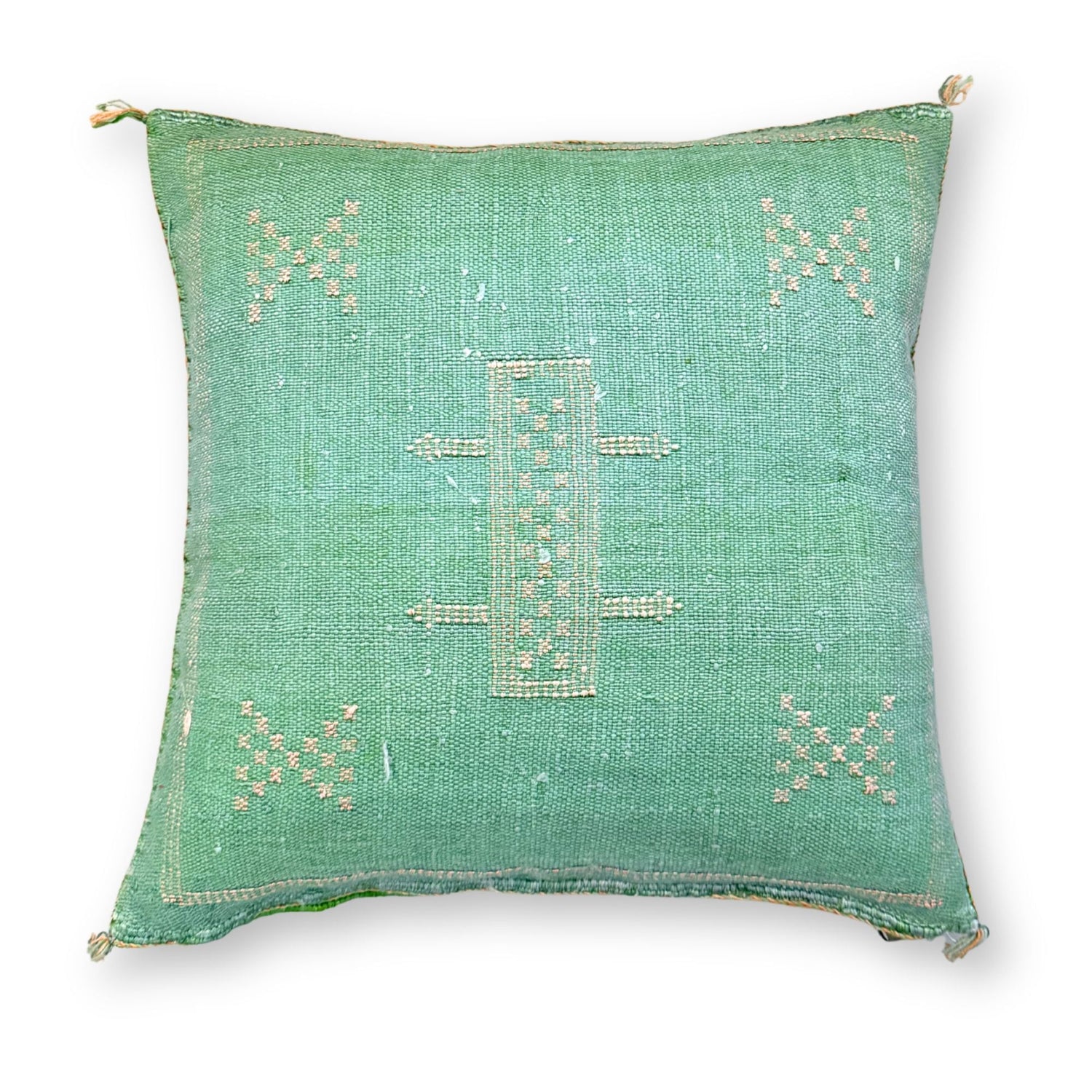 Green Sabra Cactus Silk Kilim Pillow Cover | Handwoven Moroccan Home Decor