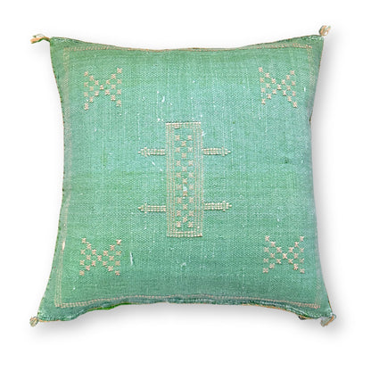 Green Sabra Cactus Silk Kilim Pillow Cover | Handwoven Moroccan Home Decor