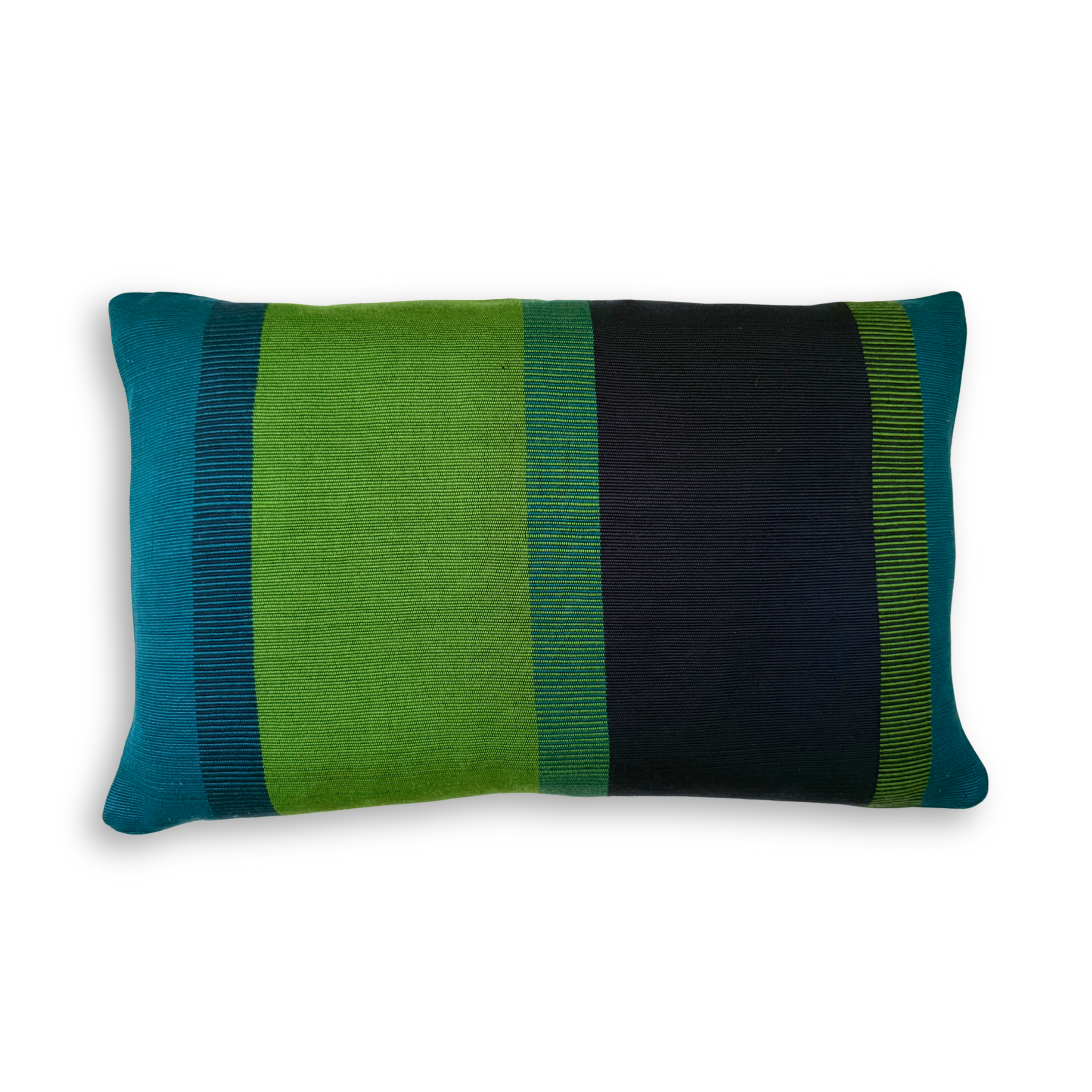 Handwoven Color Block &amp; Hemp Pillow - Navy &amp; Green