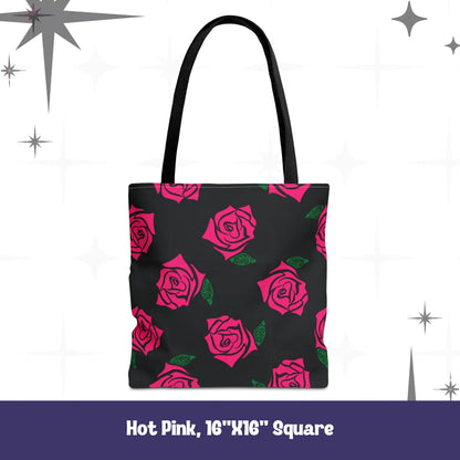 Resist Rose Pattern Tote Bag – Black Floral Statement Carryall, Blue Pink Purple Options