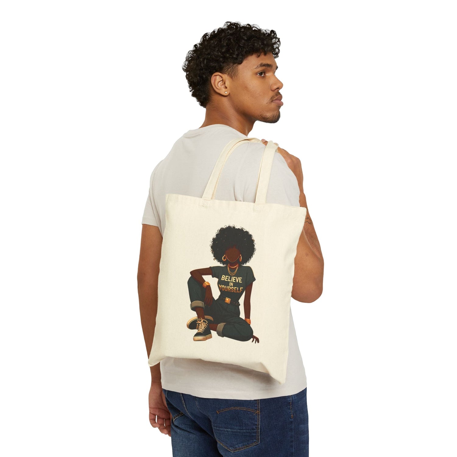 Believe in yourself – Black Woman Empowerment Canvas Book Tote – Gift for Writers &amp; Readers