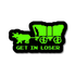 Sticker with pixelated design of a horse-drawn carriage and text &