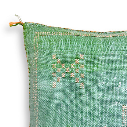 Green Sabra Cactus Silk Kilim Pillow Cover | Handwoven Moroccan Home Decor