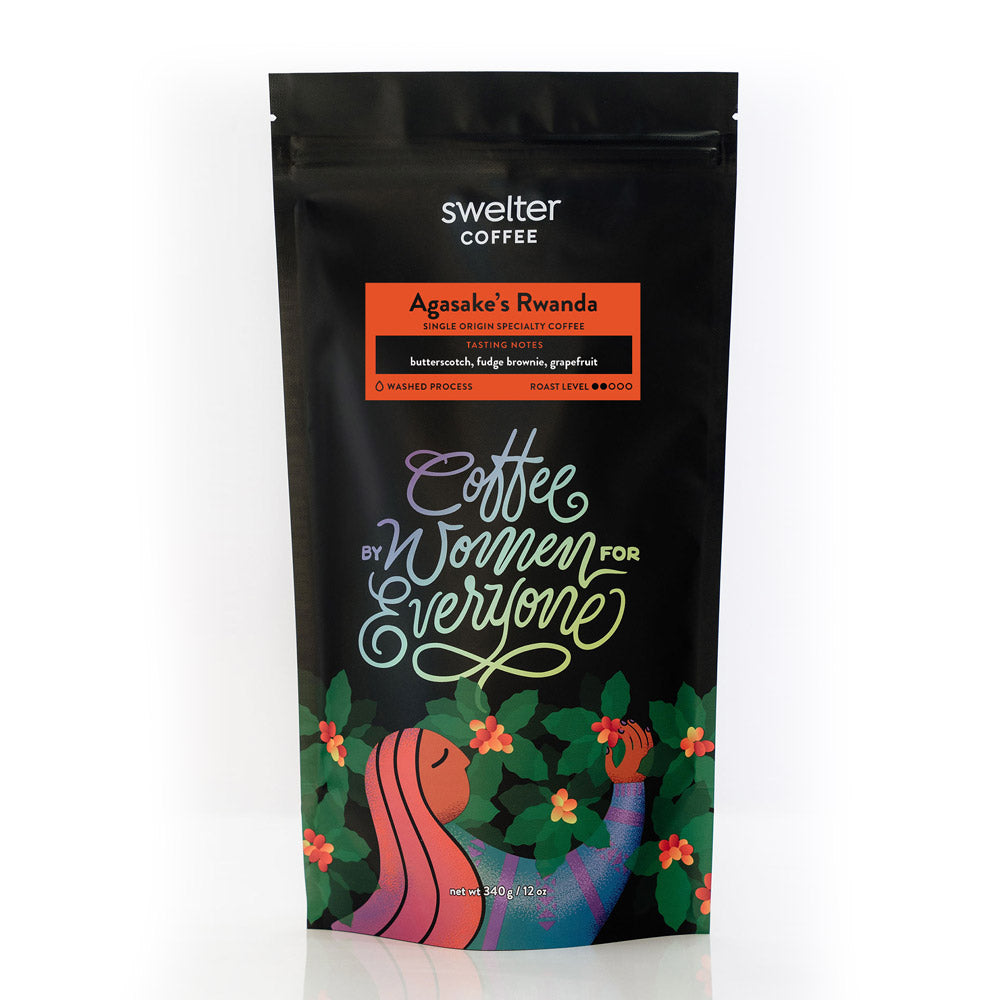 A bag of single origin Rwanda coffee from the Agasake Women&