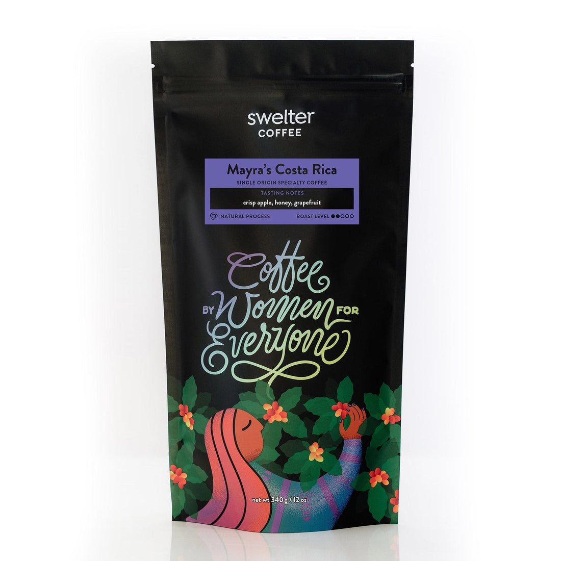 A bag of single origin Costa Rica coffee from the coffee producer Mayra Solis