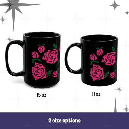 Black Ceramic Floral Rose Mug – Hidden Message Feminist Resist Coffee Mug Adult Language