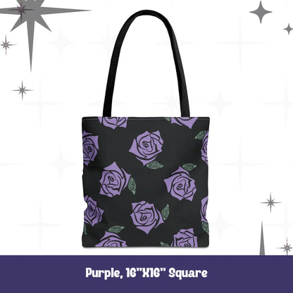 Resist Rose Pattern Tote Bag – Black Floral Statement Carryall, Blue Pink Purple Options