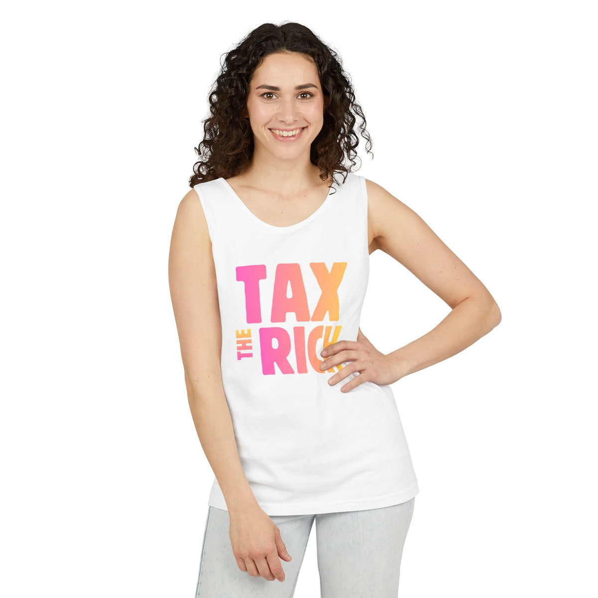 "Tax the Rich" on Unisex Garment-Dyed Tank Top