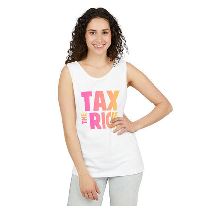 "Tax the Rich" on Unisex Garment-Dyed Tank Top