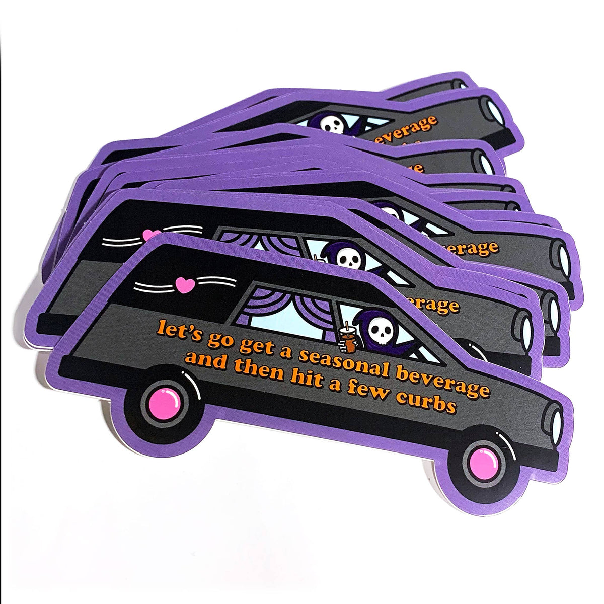 Seasonal Beverage &amp; Hit a Few Curbs Sticker | Funny Grim Reaper Fall Sticker