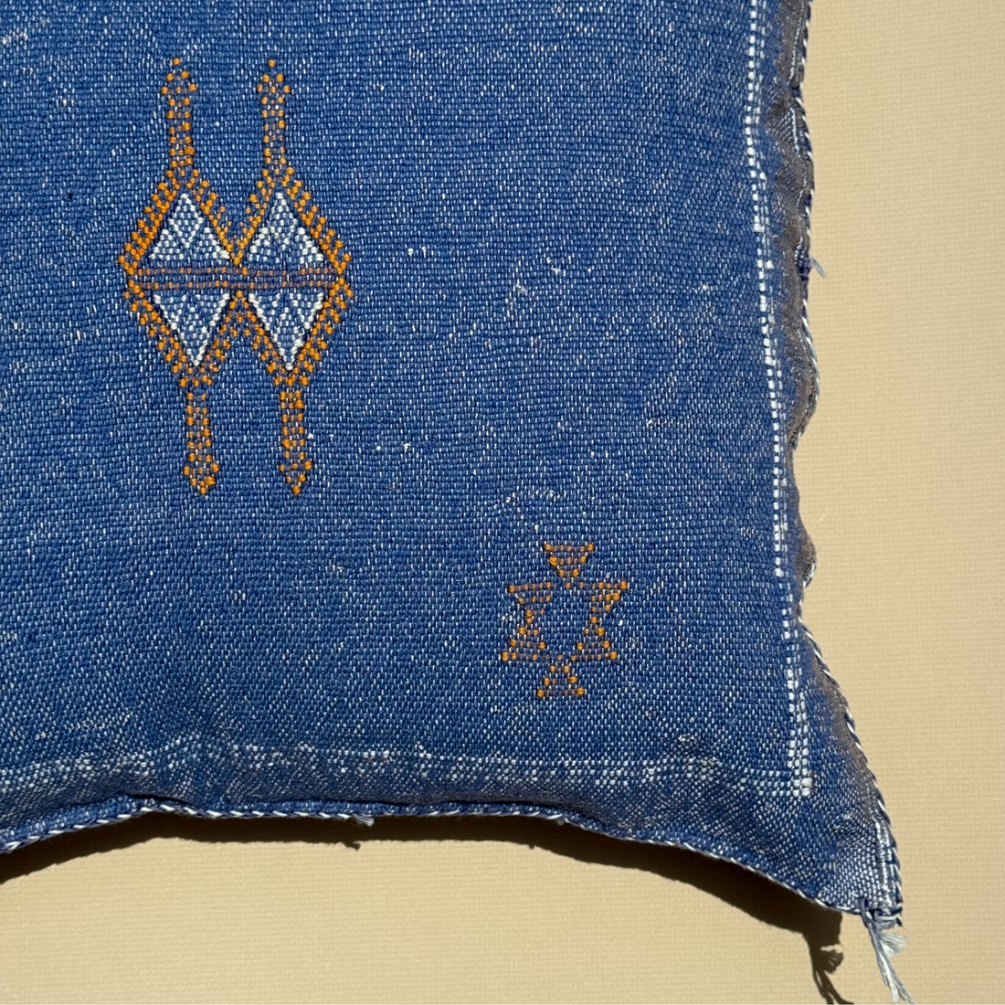 Blue Sabra Cactus Silk Kilim Pillow Cover | Handwoven Moroccan Home Decor