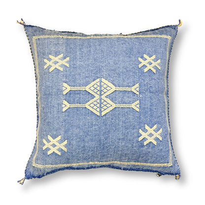 Blue Sabra Cactus Silk Kilim Pillow Cover | Handwoven Moroccan Home Decor