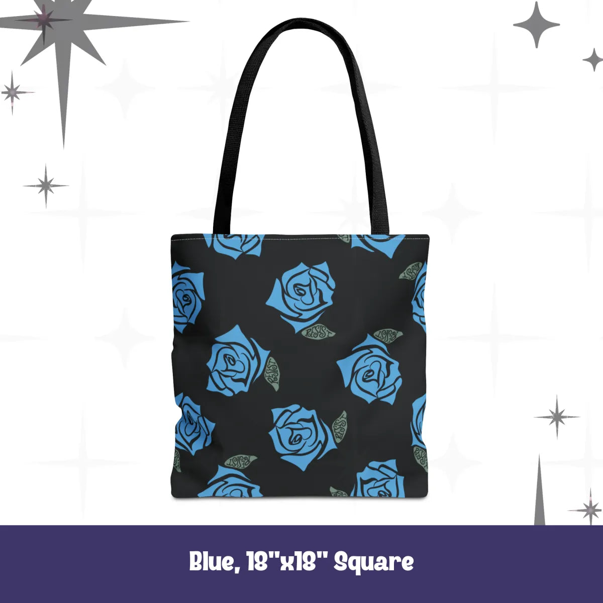 Resist Rose Pattern Tote Bag – Black Floral Statement Carryall, Blue Pink Purple Options