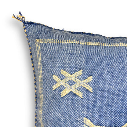 Blue Sabra Cactus Silk Kilim Pillow Cover | Handwoven Moroccan Home Decor