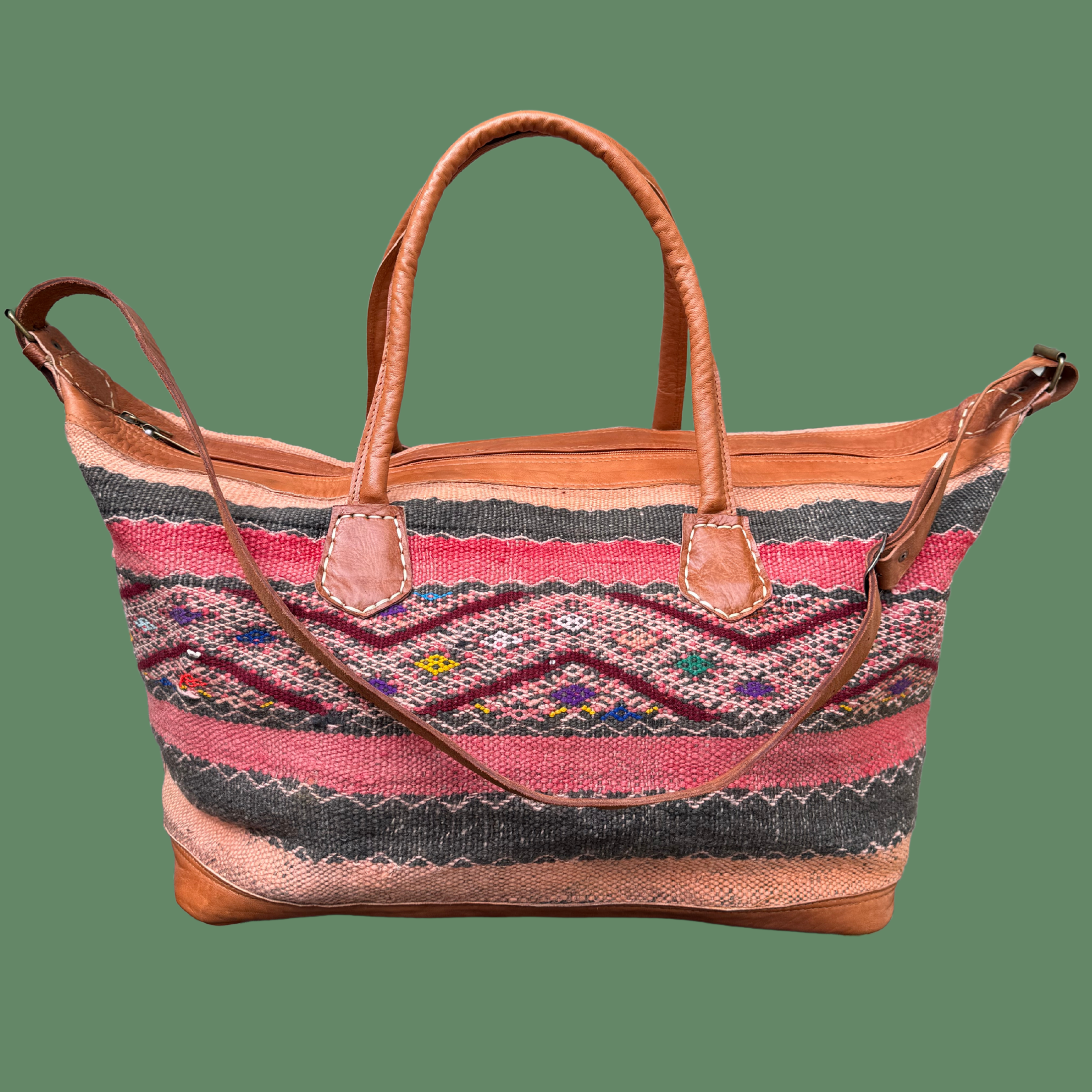 Kilim &amp; Leather Weekender Bag
