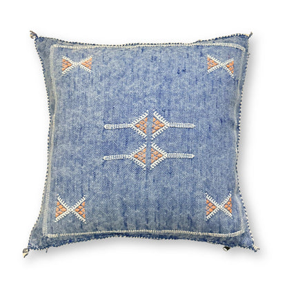 Blue Sabra Cactus Silk Kilim Pillow Cover | Handwoven Moroccan Home Decor