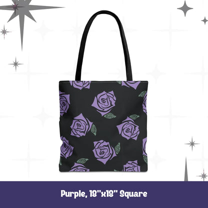 Resist Rose Pattern Tote Bag – Black Floral Statement Carryall, Blue Pink Purple Options