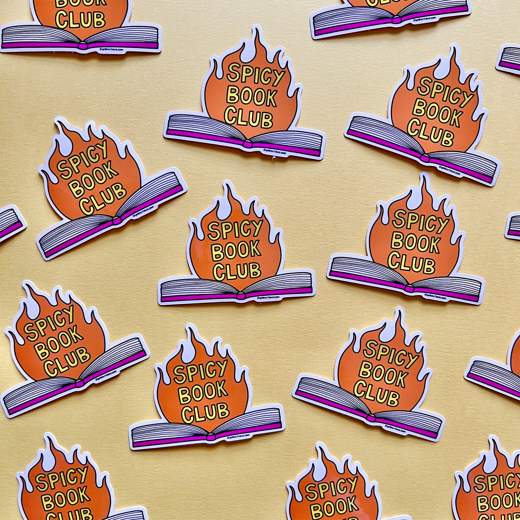 Spicy Book Club stickers on a beige background