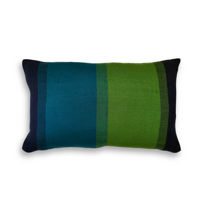 Handwoven Color Block &amp; Hemp Pillow - Blue &amp; Green
