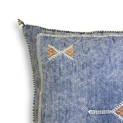 Blue Sabra Cactus Silk Kilim Pillow Cover | Handwoven Moroccan Home Decor