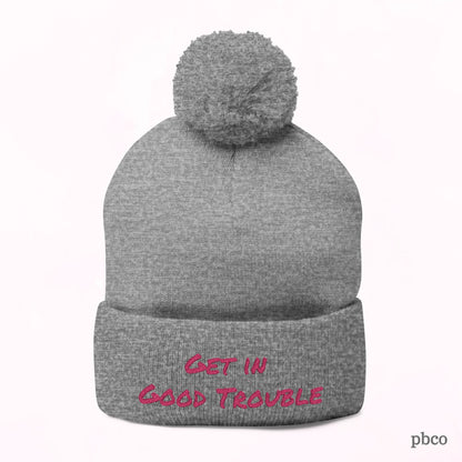 Pom-Pom Knit Cap - Embroidered &