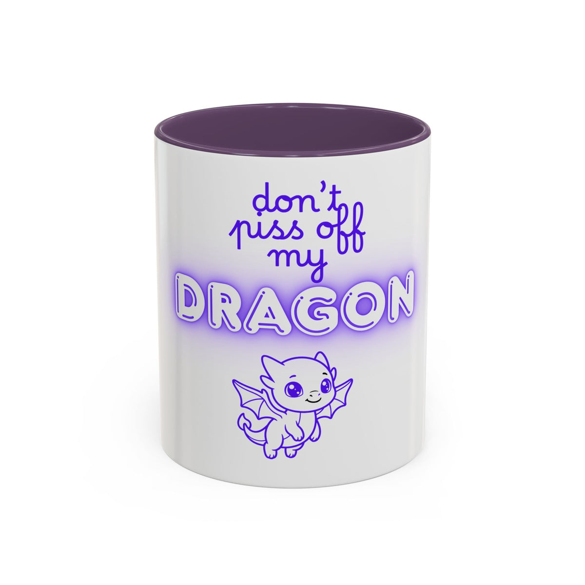 Funny Coffee Mug — “Don’t Piss Off My Dragon” Cute Purple Dragon Accent Mug