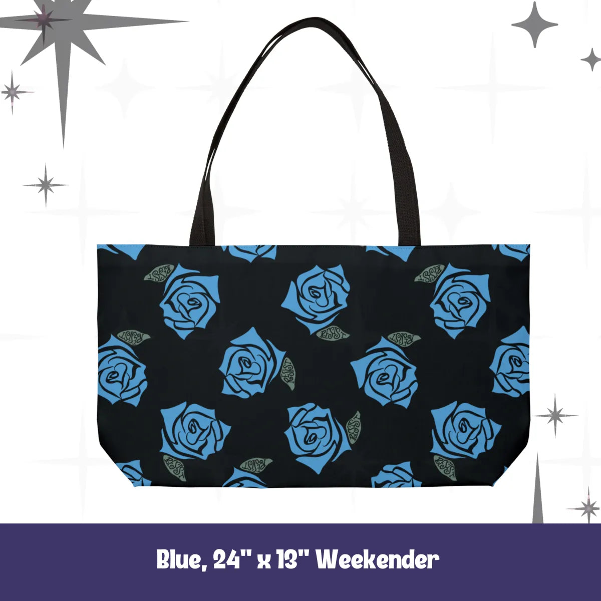 Resist Rose Pattern Tote Bag – Black Floral Statement Carryall, Blue Pink Purple Options