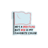 A die-cut sticker featuring a light blue flag with a red border and the text &