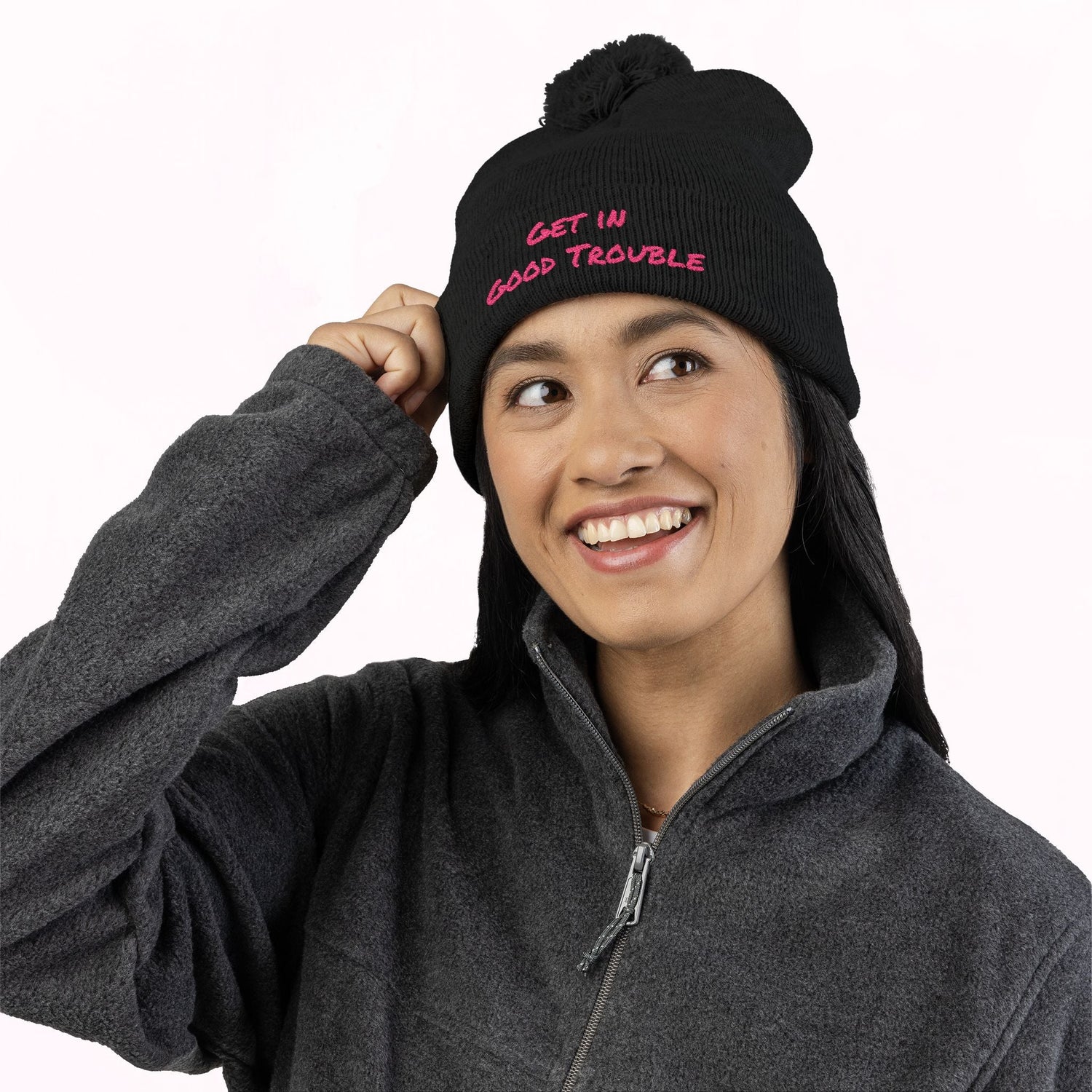 Pom-Pom Knit Cap - Embroidered &