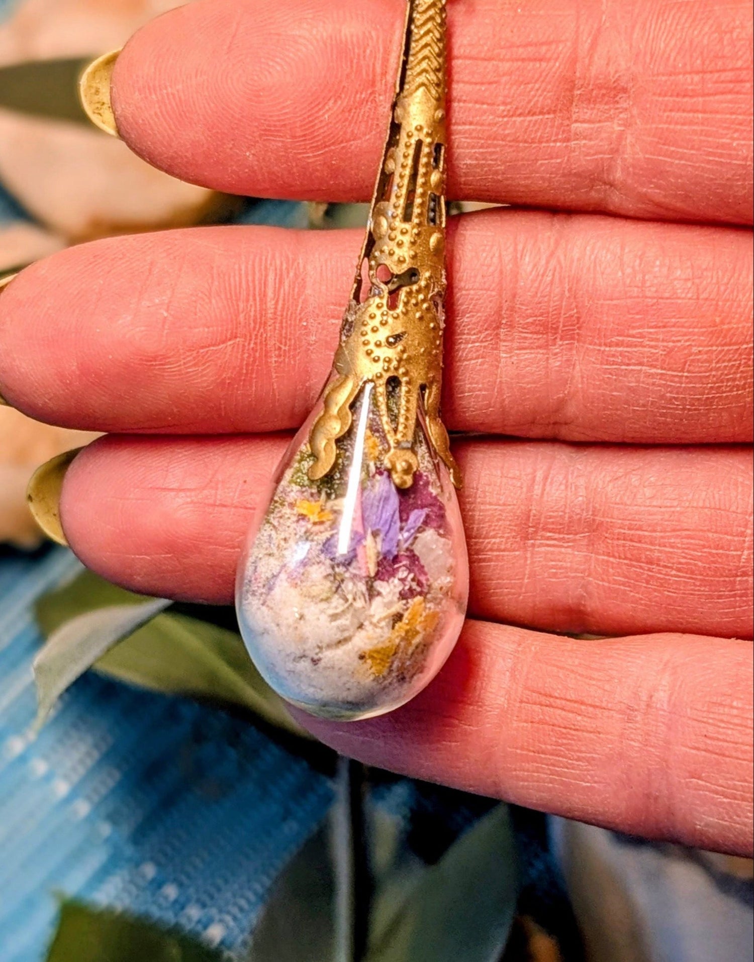 Unique Handcrafted Large Medicine Woman Floral Necklace with Quartz and Colorado Wildflowers (Copy)