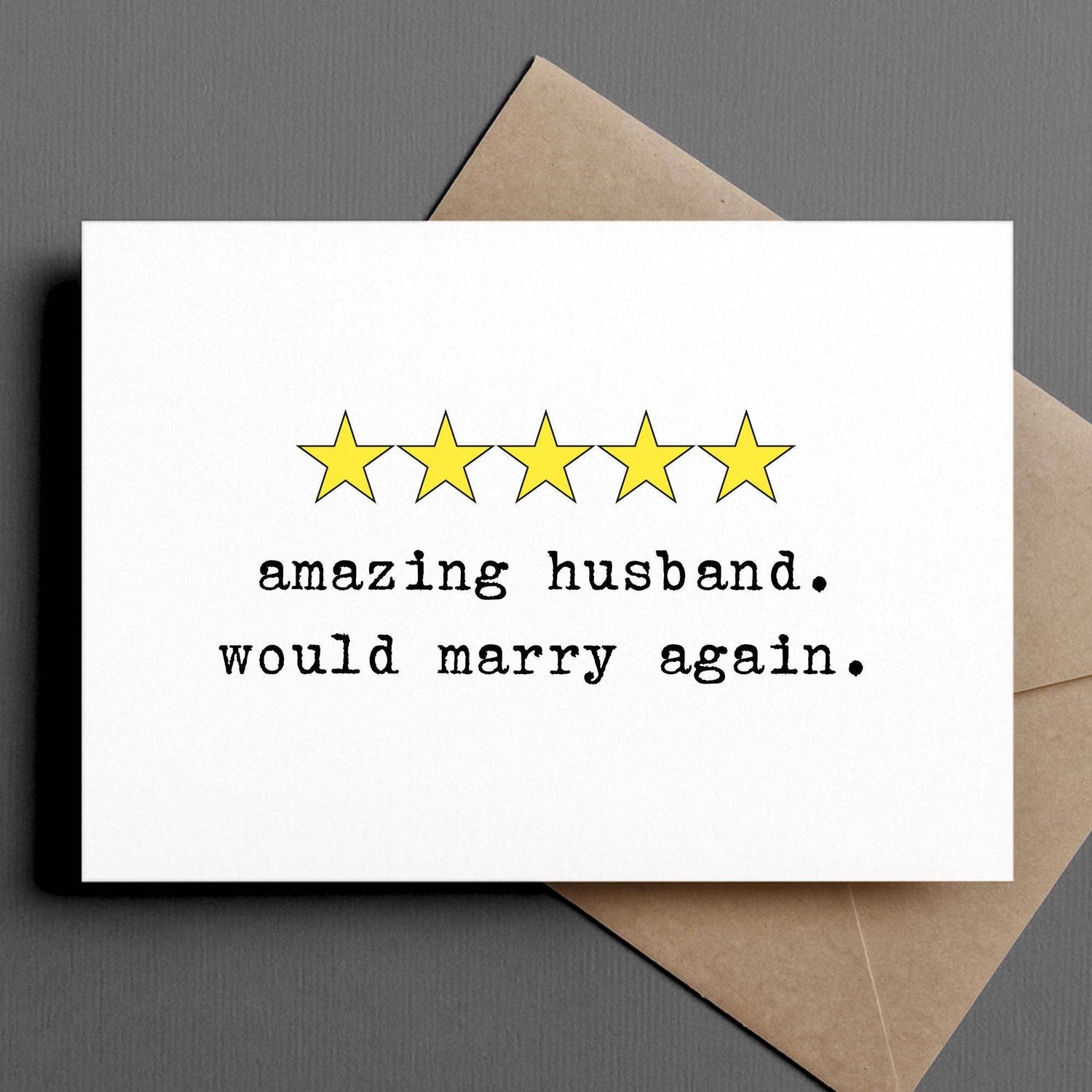 Card with five yellow stars and text &