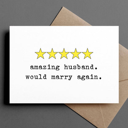 Card with five yellow stars and text &