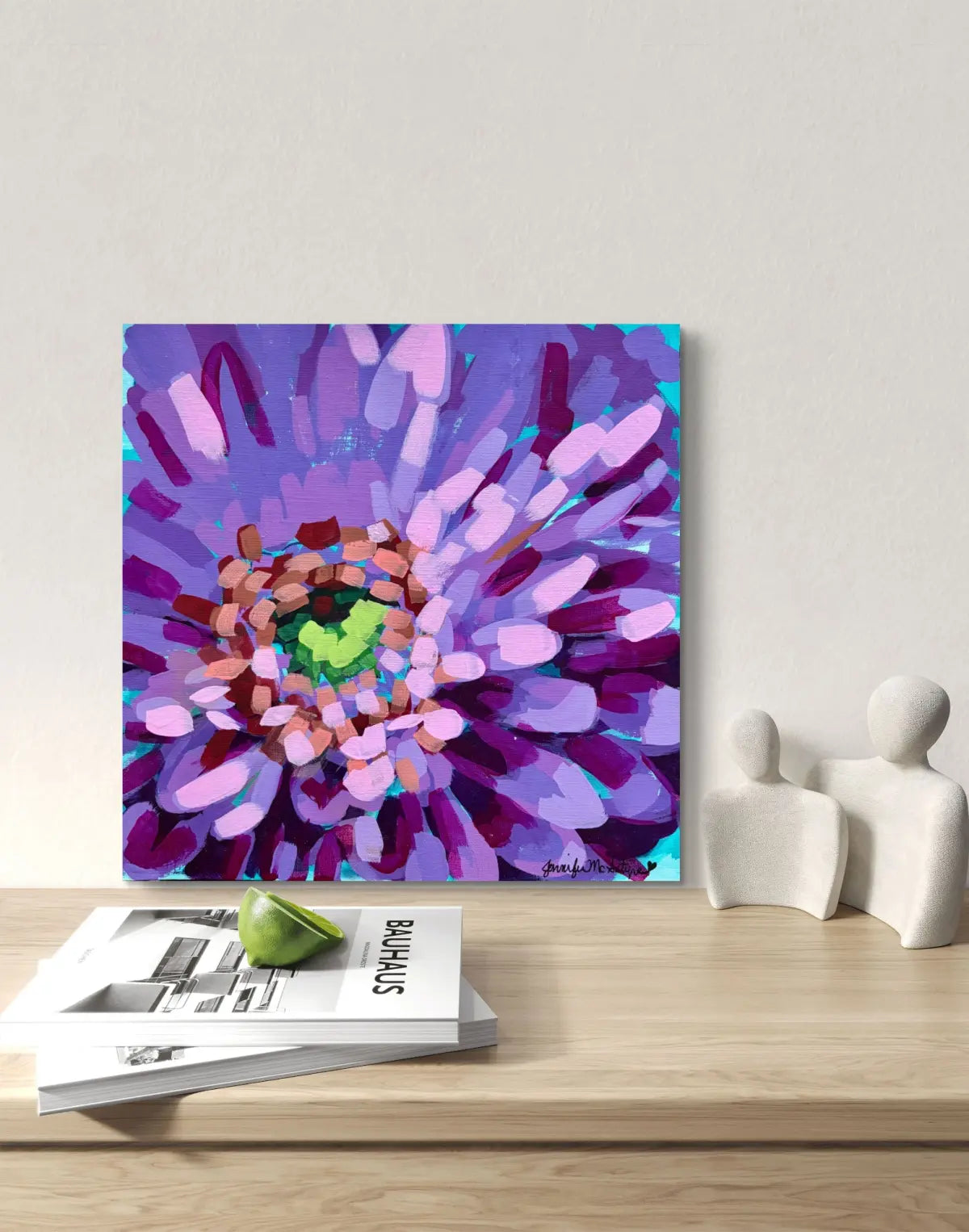 Original Purple Mum Painting, Acrylic Floral Wall Art, 12x12 Canvas