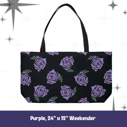 Resist Rose Pattern Tote Bag – Black Floral Statement Carryall, Blue Pink Purple Options