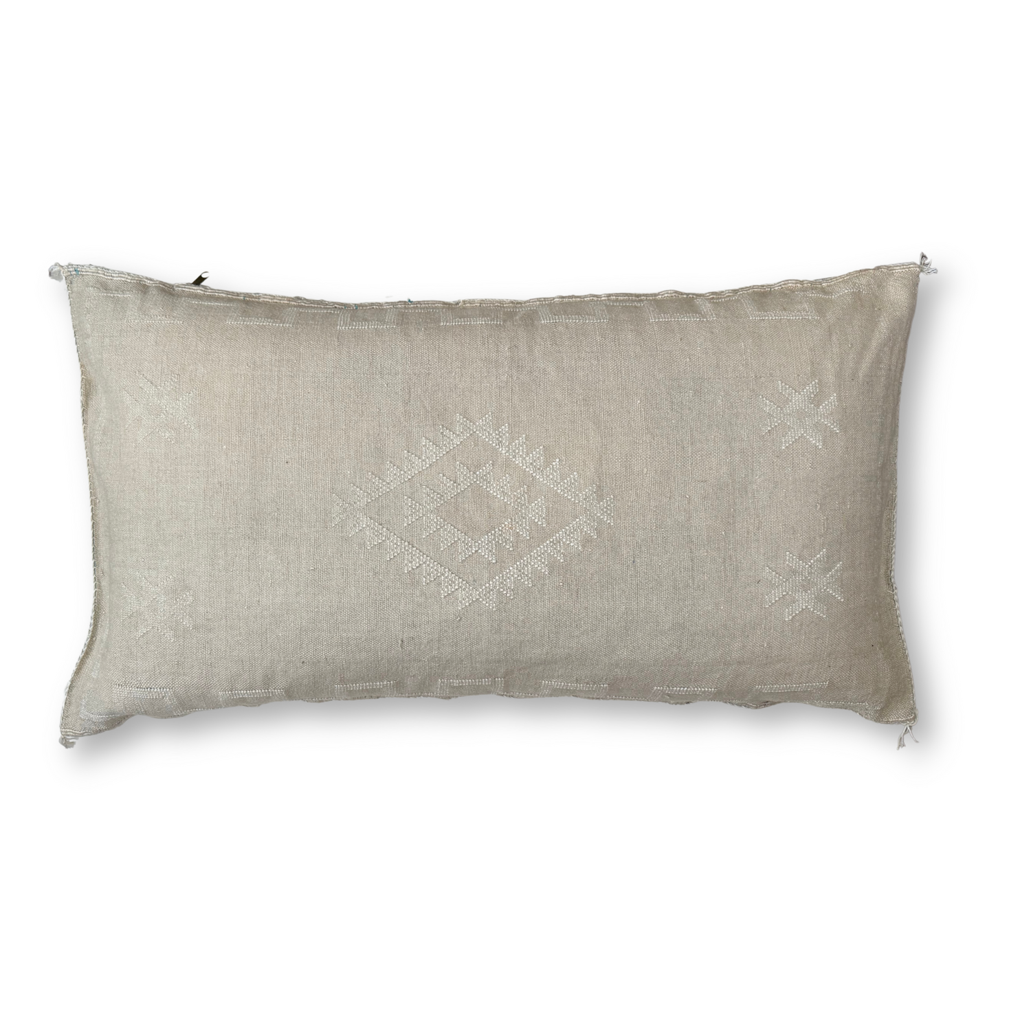 Ivory Large Sabra Cactus Silk Lumbar Pillow Cover | Handwoven in Morocco