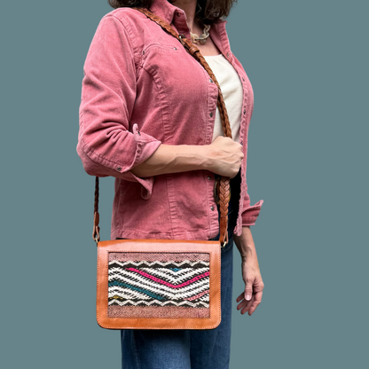 Leather &amp; Kilim Crossbody Bag – Handmade in Morocco from Full-Grain Vegetable-Tanned Leather