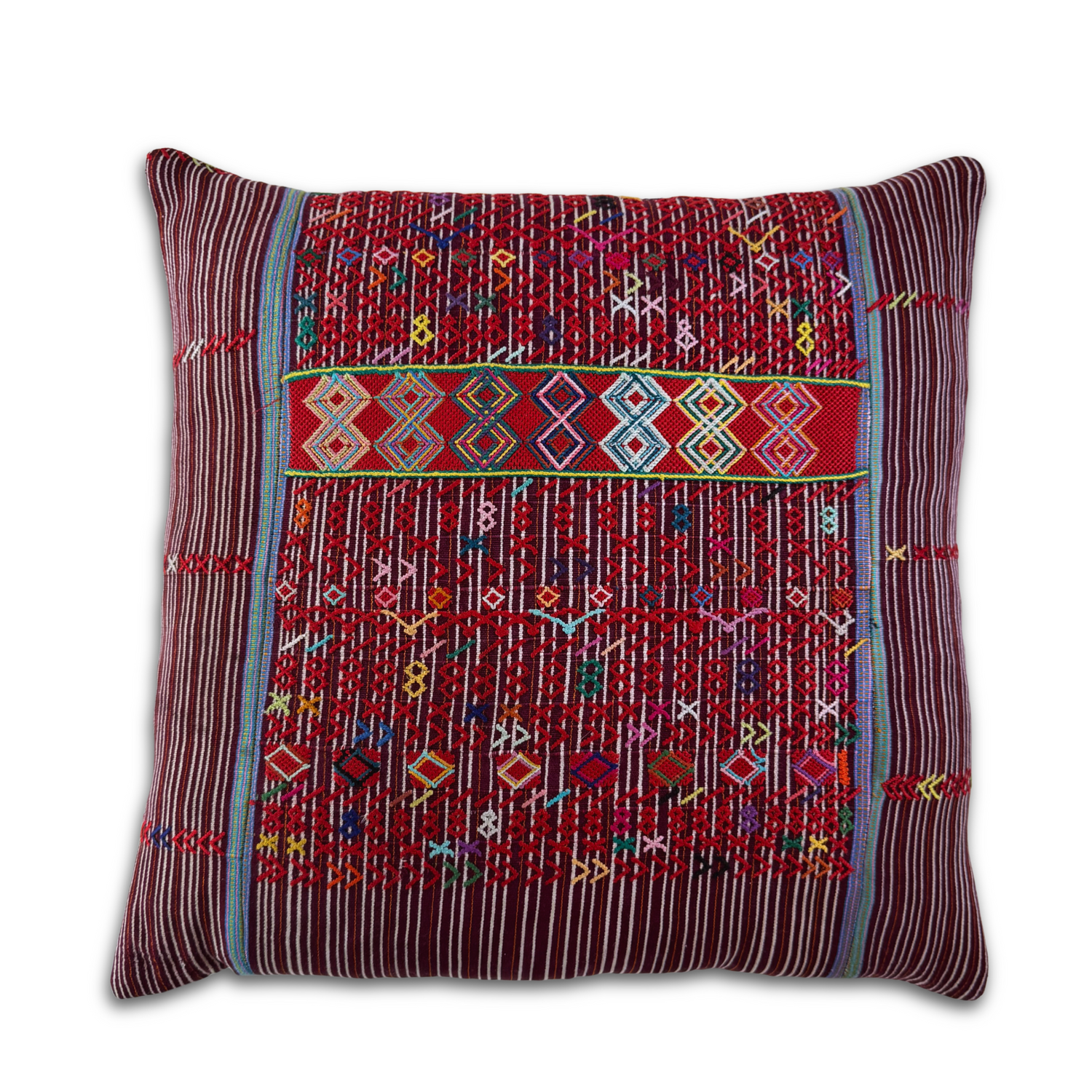 Embroidered Huipil &amp; Handwoven Corte Throw Pillow Cover