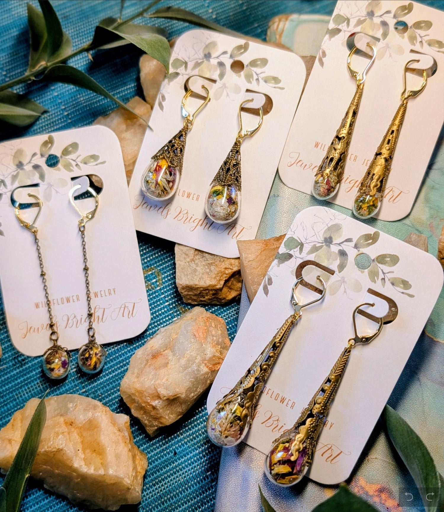 Mushroom Unique Handcrafted Floral Earrings with Wildflowers and Quartz (Copy)