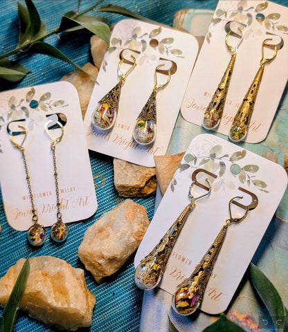 Mushroom Unique Handcrafted Floral Earrings with Wildflowers and Quartz (Copy)