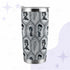 Creepy cute monster tumbler in black and white with chibi vampire, werewolf, mummy, and Frankenstein standing in a hexagon spiderweb pattern