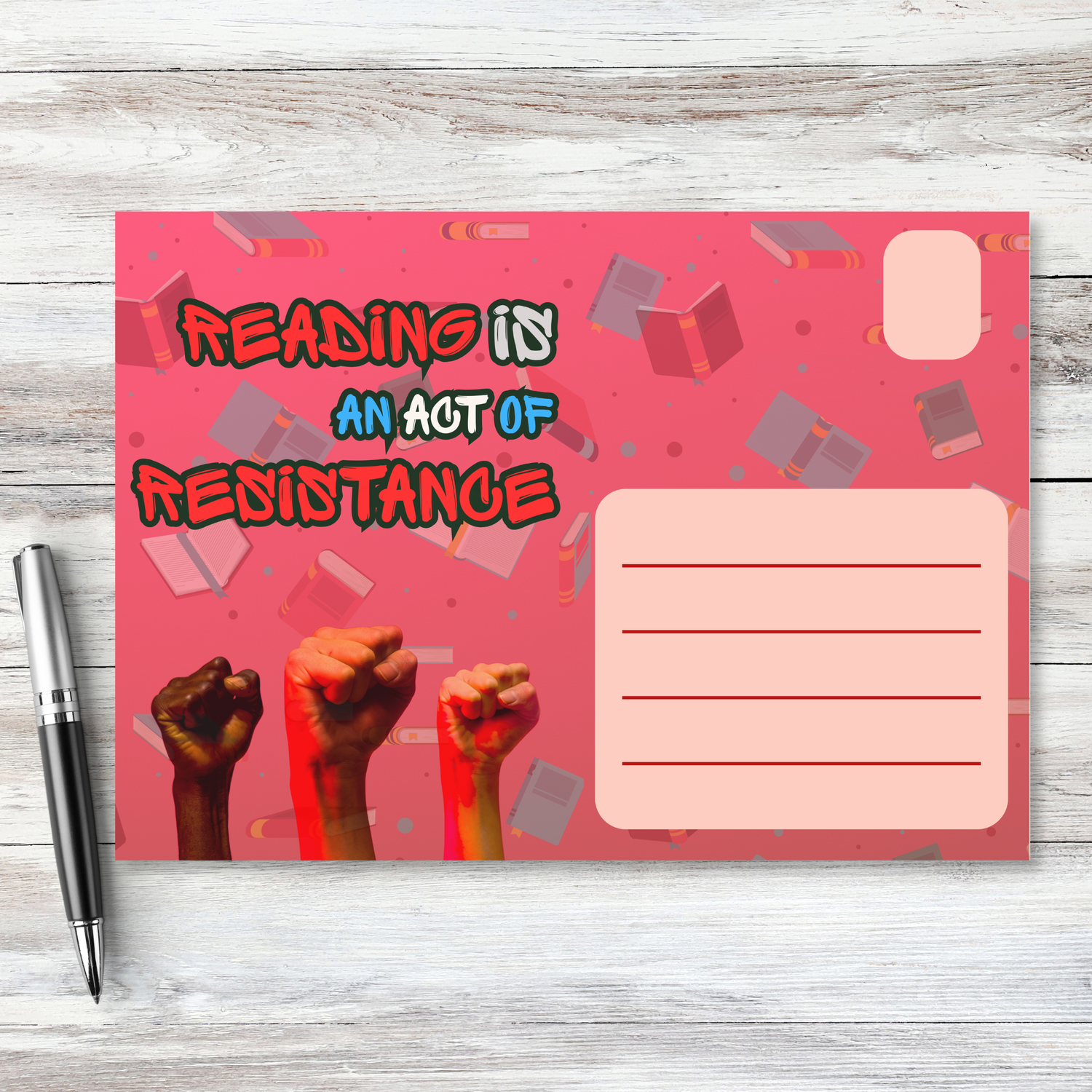Postcards to Voters: Reading is Resistance Red Postcard