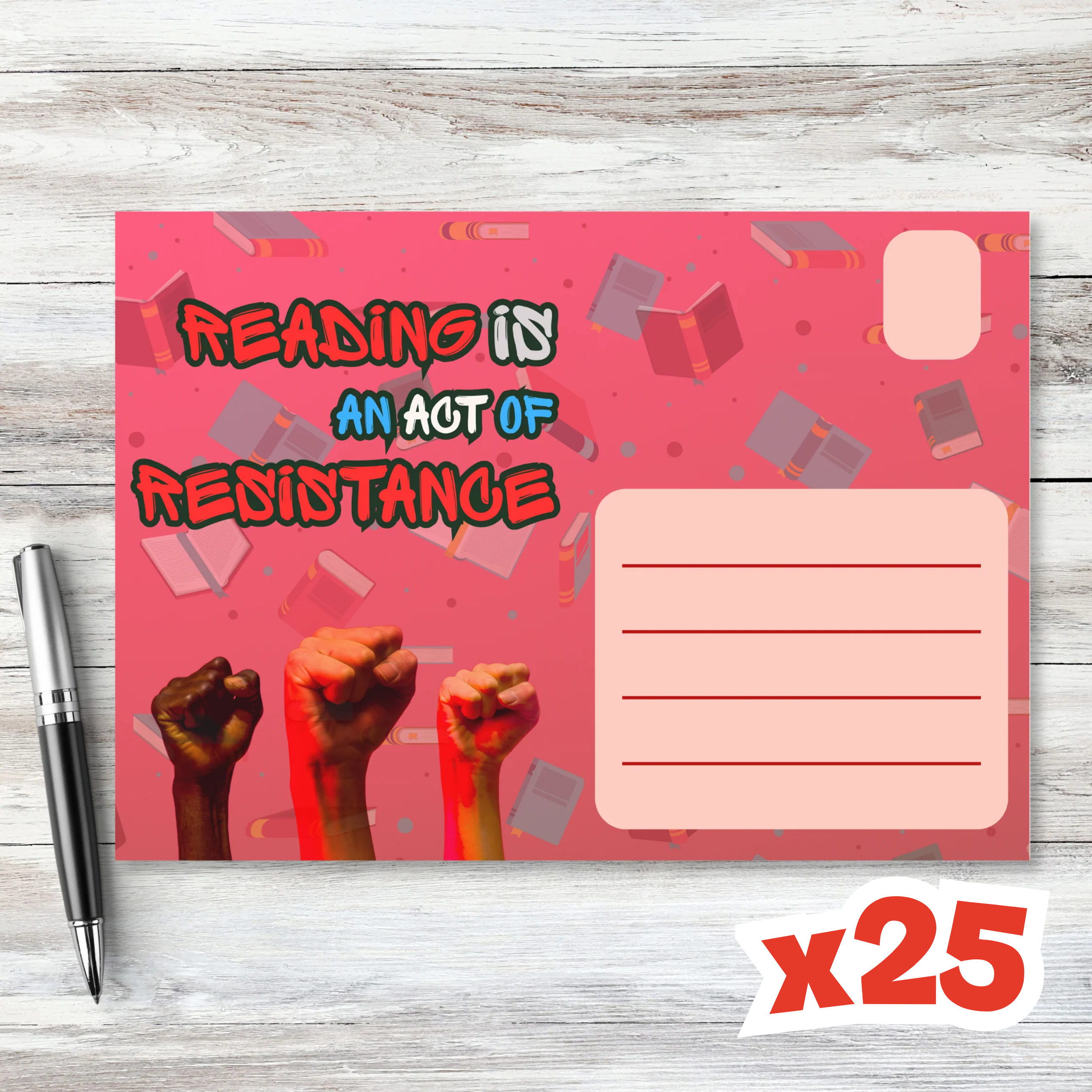 Postcards to Voters: Reading is Resistance Red Postcard