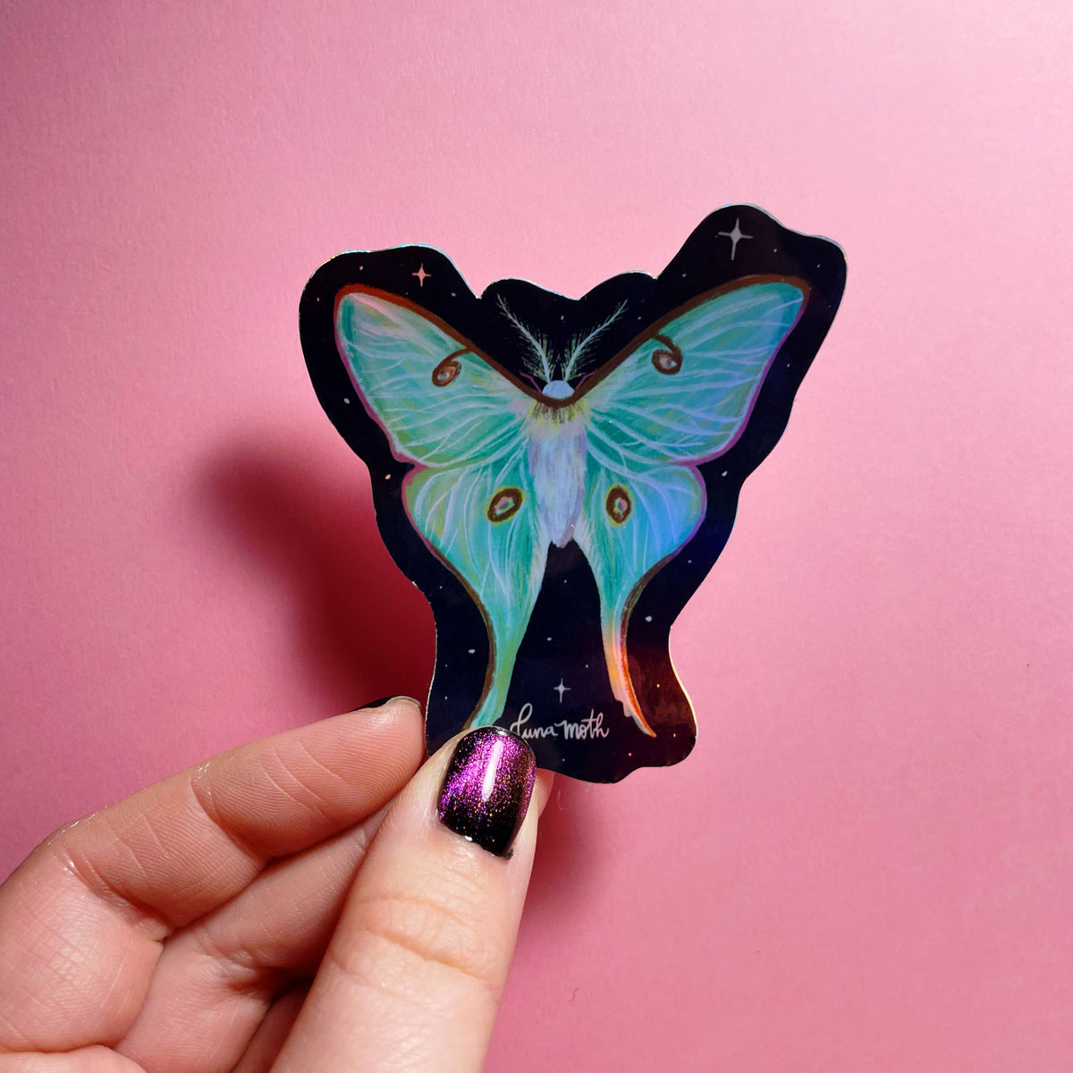 Luna Moth Holographic Sticker | Celestial Moth Decal