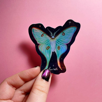 Luna Moth Holographic Sticker | Celestial Moth Decal