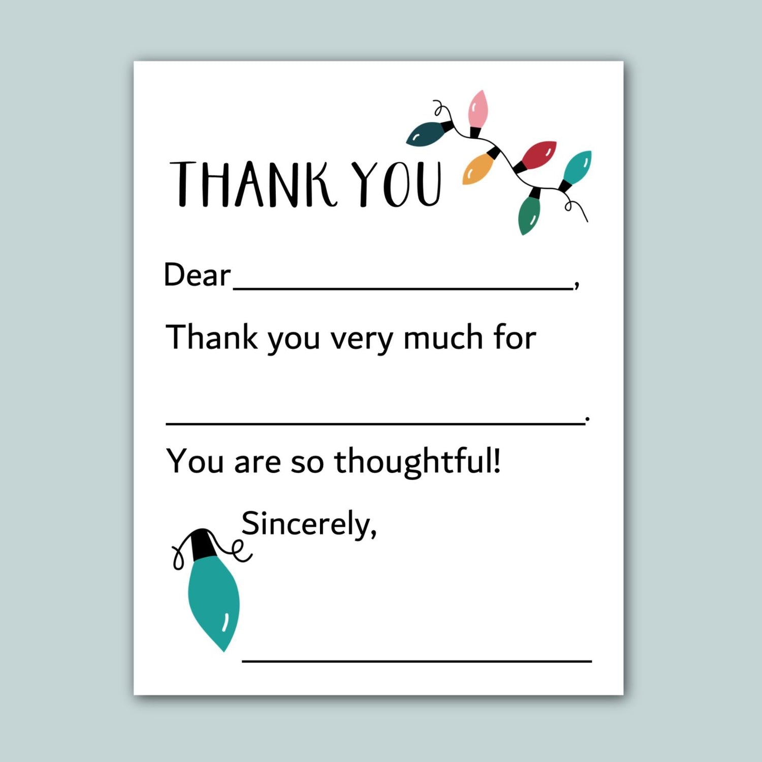 a handwritten note expressing gratitude, with a decorative element of colorful lights. The note is written in a simple, clear, and straightforward style, without any unnecessary embellishments or excessive details.