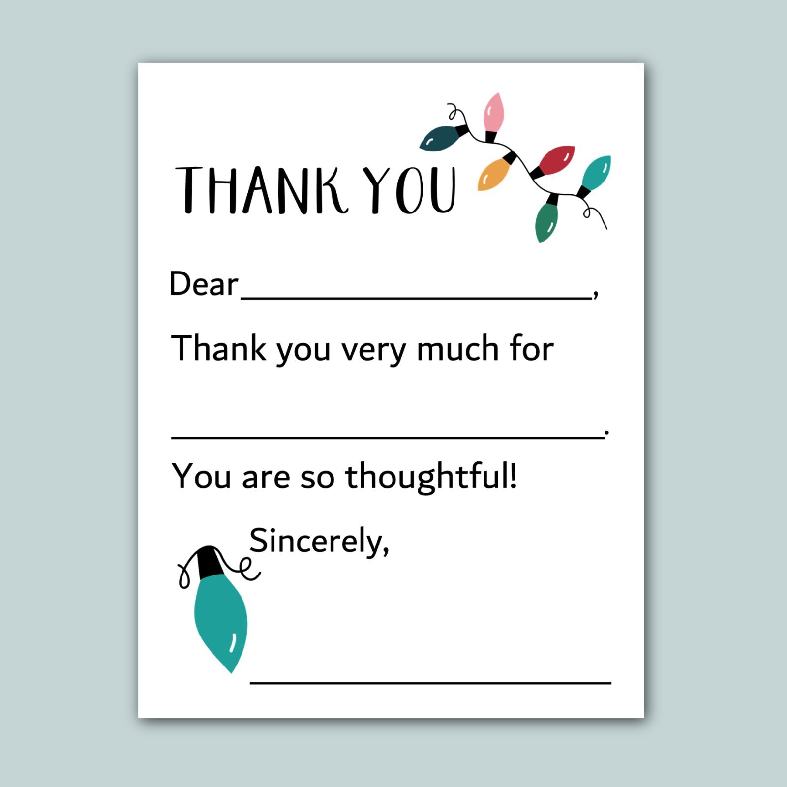 a handwritten note expressing gratitude, with a decorative element of colorful lights. The note is written in a simple, clear, and straightforward style, without any unnecessary embellishments or excessive details.