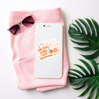 Hot Girl Walks With Audiobooks Sticker | Waterproof Book Lover Vinyl Sticker